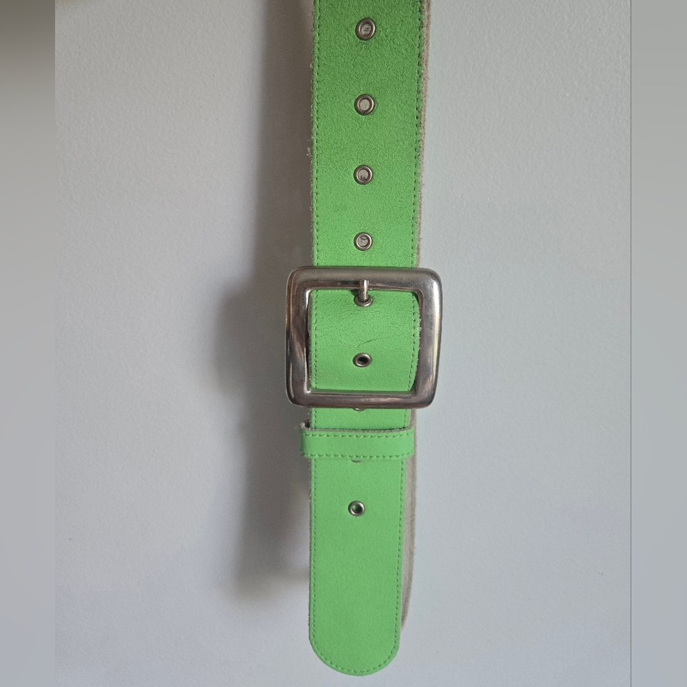 Vintage ORIGINAL AU COTON Green Leather Belt with Silver Buckle